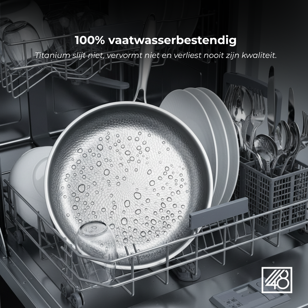 48Kitchen titanium koekenpan in de vaatwasser met gehamerde antiaanbaklaag